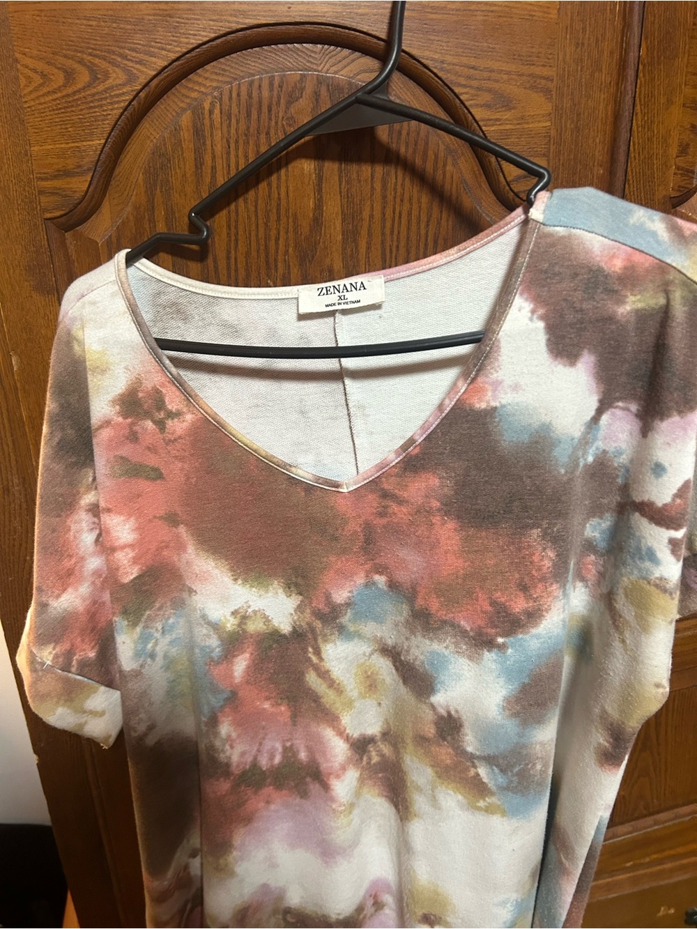 Zenana Outfitters Short Sleeve V-Neck Tie-Dye Top - Pink, Blue, Brown, Cream